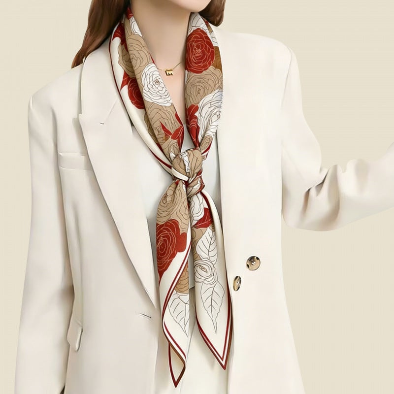 2026 Korean Version Spring and Autumn Women''s Velvet Printed Silk Scarf Camellia Triangle Scarf Accessory Travel Outerwear Shawl - Image 4