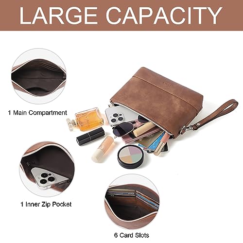 CLUCI محفظة كلوتشي للنساء من الجلد بسعة كبيرة محفظة معصم للسيدات للسفر مع حقيبة بسحاب وحامل بطاقات ائتمان ومنظم هاتف - Image 4