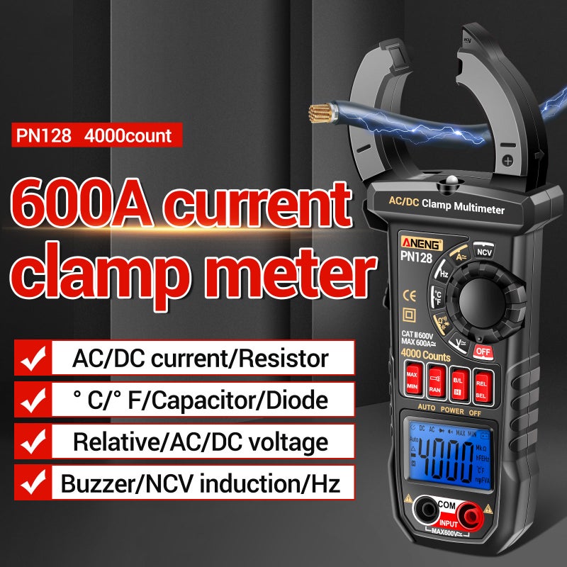 ANENG PN128 Clamp Meter 4000 Counts 600A AC/DC Current Ammeter Voltmeter Electric Tester True RMS Digital Multimeter Clamp Tool Measure Resistance Capacitor Diode Hz Temperature - Image 3