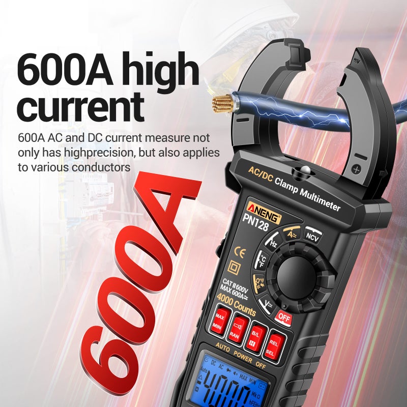 ANENG PN128 Clamp Meter 4000 Counts 600A AC/DC Current Ammeter Voltmeter Electric Tester True RMS Digital Multimeter Clamp Tool Measure Resistance Capacitor Diode Hz Temperature - Image 4