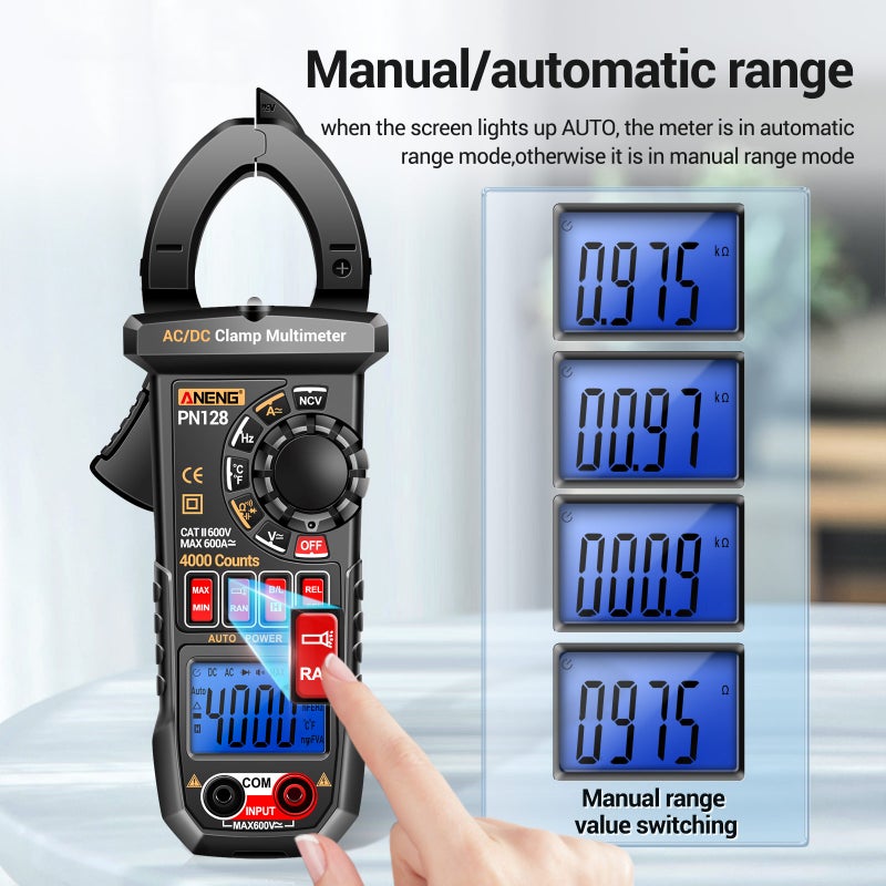 ANENG PN128 Clamp Meter 4000 Counts 600A AC/DC Current Ammeter Voltmeter Electric Tester True RMS Digital Multimeter Clamp Tool Measure Resistance Capacitor Diode Hz Temperature - Image 5