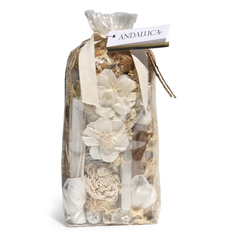 ANDALUCA 20 oz Botanical Crystal Potpourri Bag Fragrance Vial Included Selenite Crystals Scented White Selenite Sandalwood