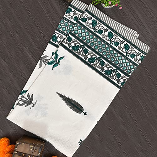 EasyGoods® Waffle Towels Beautiful Pure Cotton Hand Block Printed Soft Water Absorbent Towels- Pack of 3-1 Bath Towel and 2 Hand Towels Floral Printed 100% Cotton Towels for Bath, Face(Garden Green) - Image 1