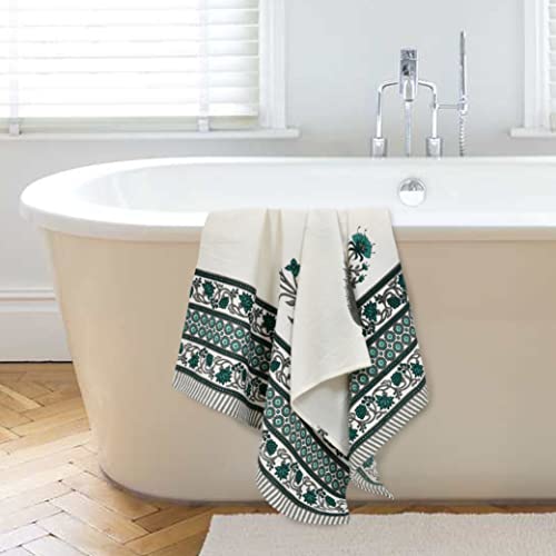 EasyGoods® Waffle Towels Beautiful Pure Cotton Hand Block Printed Soft Water Absorbent Towels- Pack of 3-1 Bath Towel and 2 Hand Towels Floral Printed 100% Cotton Towels for Bath, Face(Garden Green) - Image 2