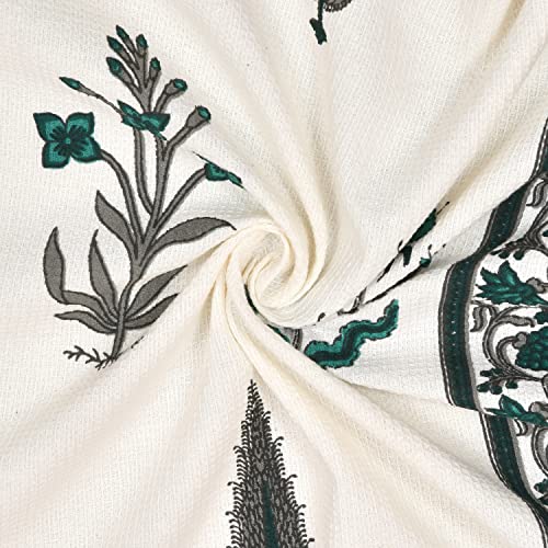 EasyGoods® Waffle Towels Beautiful Pure Cotton Hand Block Printed Soft Water Absorbent Towels- Pack of 3-1 Bath Towel and 2 Hand Towels Floral Printed 100% Cotton Towels for Bath, Face(Garden Green) - Image 4