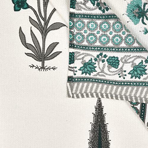 EasyGoods® Waffle Towels Beautiful Pure Cotton Hand Block Printed Soft Water Absorbent Towels- Pack of 3-1 Bath Towel and 2 Hand Towels Floral Printed 100% Cotton Towels for Bath, Face(Garden Green) - Image 5