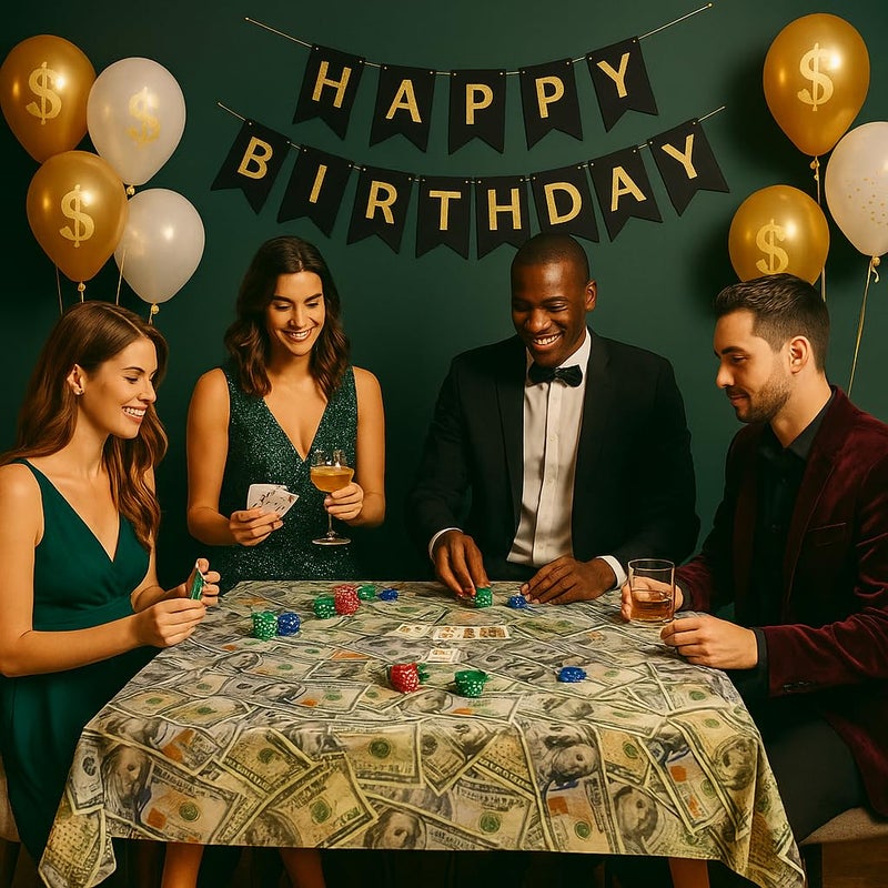 Oojami 4 Pack Dollar Bills Bling Bling Big Bucks Money Theme Table Cover Tablecloth Includes 20 Balloons Ideal for Birthday Decorations Party Supplies - Image 3