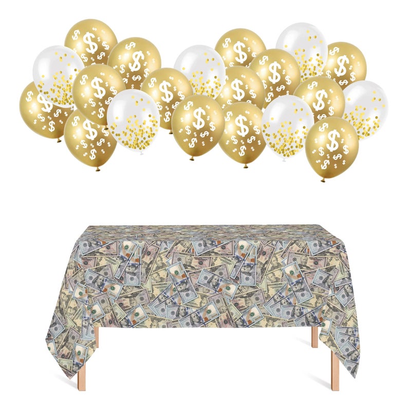 Oojami 4 Pack Dollar Bills Bling Bling Big Bucks Money Theme Table Cover Tablecloth Includes 20 Balloons Ideal for Birthday Decorations Party Supplies - Image 5