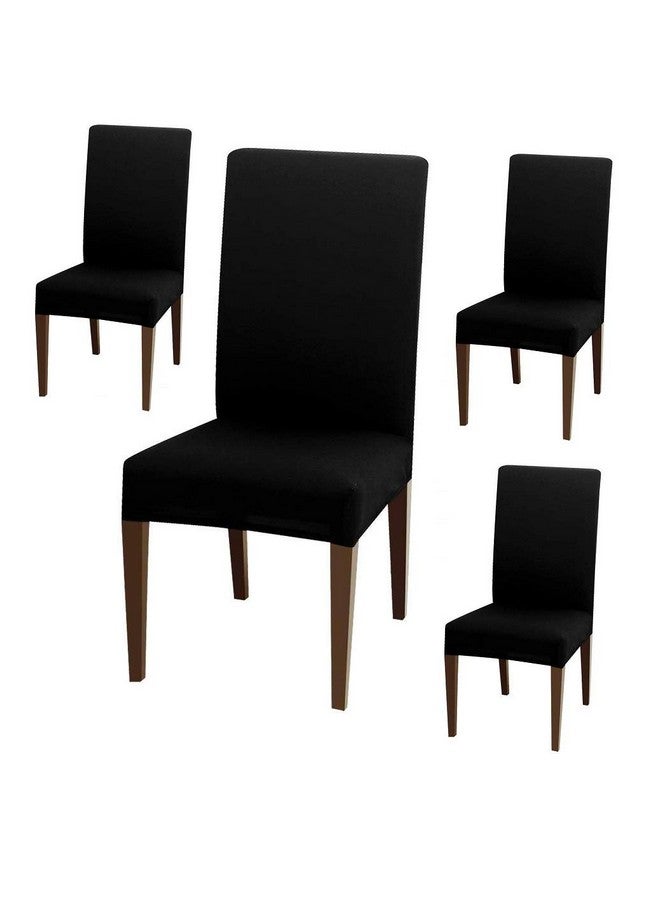 BRIDA ® Polyester Blended Elastic Stretchable Solid Dining Chair Covers - Set of 4 (Plain Black, Standard size) - Image 1