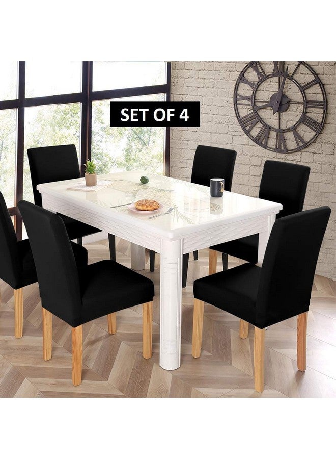 BRIDA ® Polyester Blended Elastic Stretchable Solid Dining Chair Covers - Set of 4 (Plain Black, Standard size) - Image 2