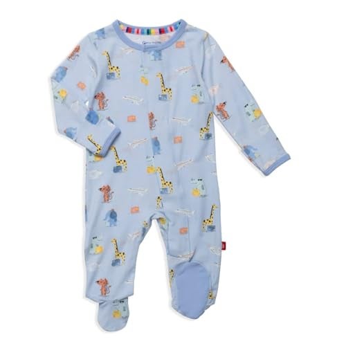 Magnetic Me Boys Modal Magnetic Baby Footie Pajamas | Silky Soft Modal Fabric | Ready Jet Go | 3-6 Months - Image 1