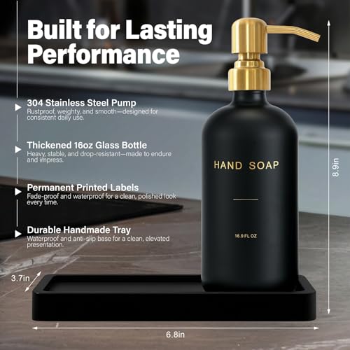 Prus Waso Soap Dispenser Bathroom Set Hand and Lotion Dispenser with Stainless Steel Pump Perfect for Black and Gold Bathroom Decor Gold Black - Image 3