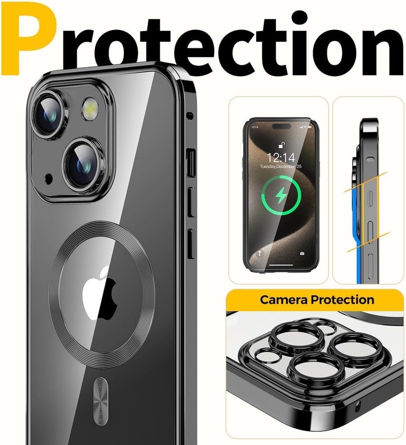 mobistyle Designed for iPhone 15 | Luxury Electroplating Mag-Safe Case | Camera Lens Protection Back Cover Case for iPhone 15 (Black) - Image 5