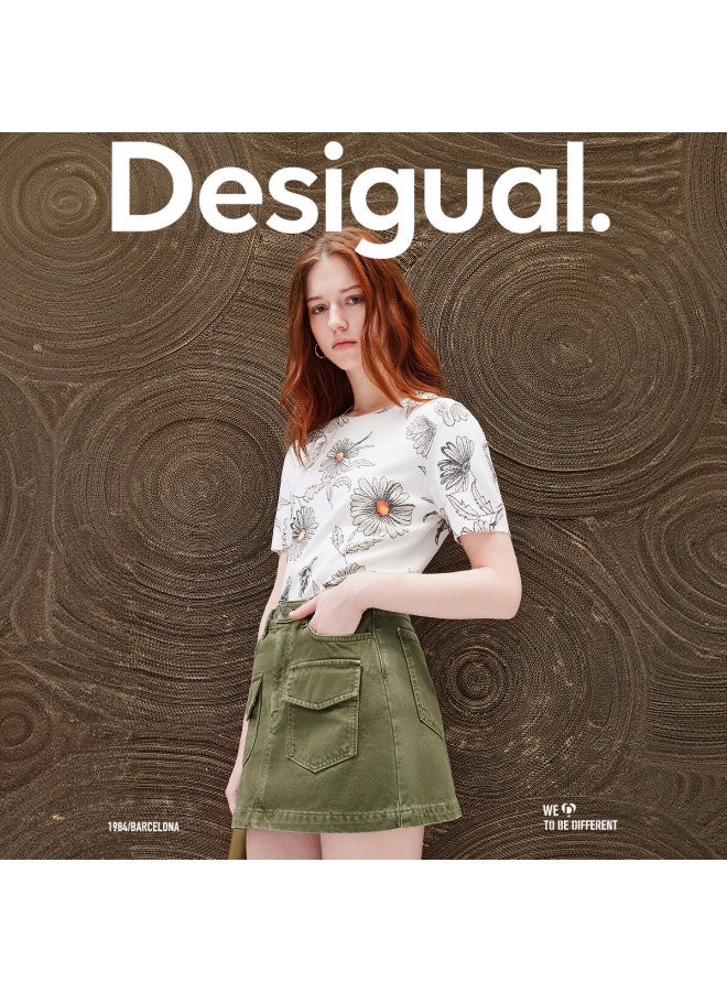 DESIGUAL تنورة جينز مغسولة مطرزة - تنورة ميني أنيقة للعمل - Image 3