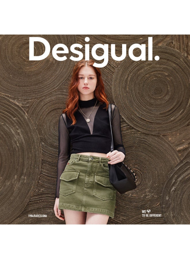DESIGUAL تنورة جينز مغسولة مطرزة - تنورة ميني أنيقة للعمل - Image 2