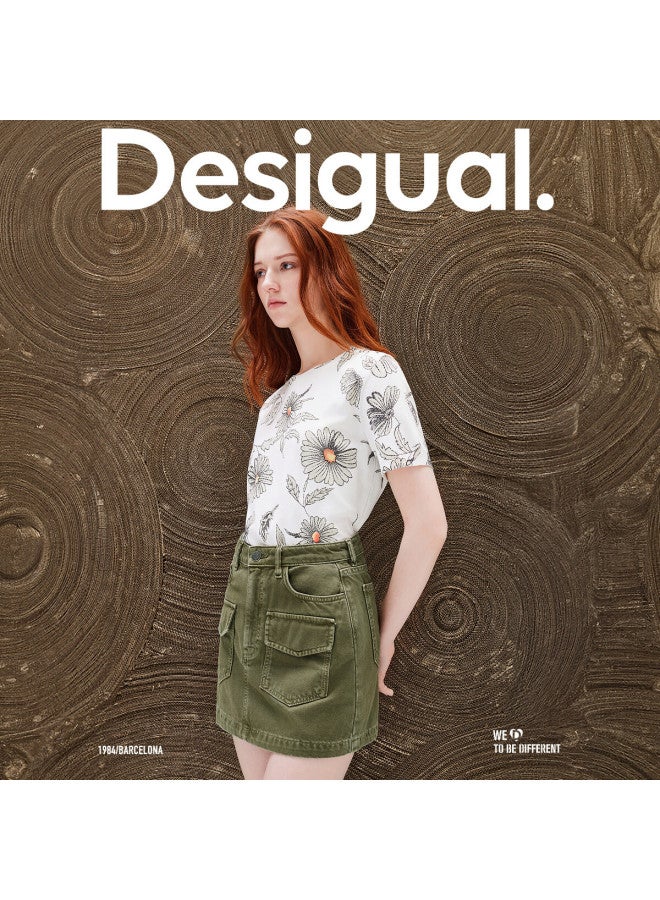 DESIGUAL تنورة جينز مغسولة مطرزة - تنورة ميني أنيقة للعمل - Image 4