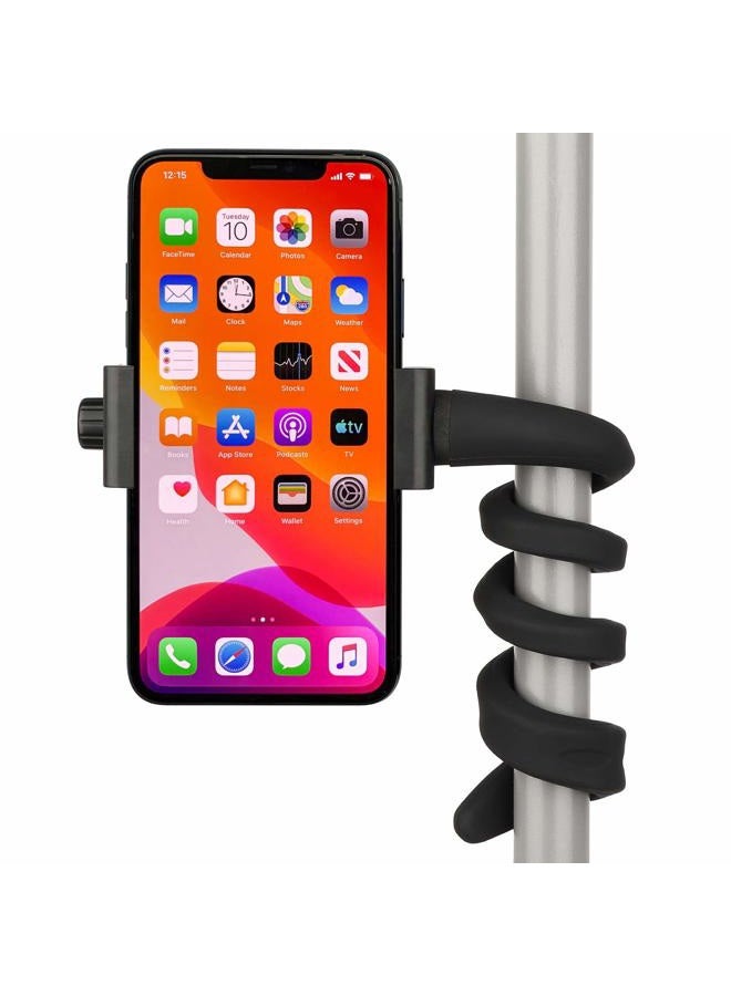 iTODOS Portable Flexible Cell Phone Holder Stand for Treadmill, Spin Bike, Bed, Car, Kitchen, Desk, Grocery Shopping Cart,Compatible with iPhone, Android, GoPro, DSLR, Action Camera(Black) - Image 1