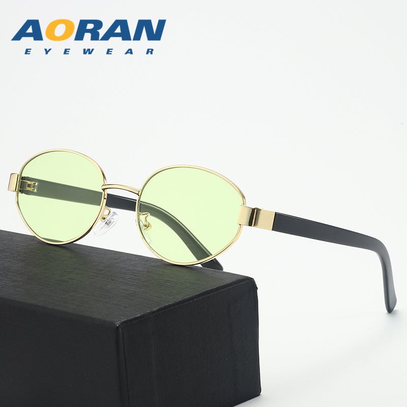 Aoran Luxury Vintage UV-Protective Sunglasses for Women and Men - Elegant Metal Oval Frame, 2024 Winter  Collection - Image 1