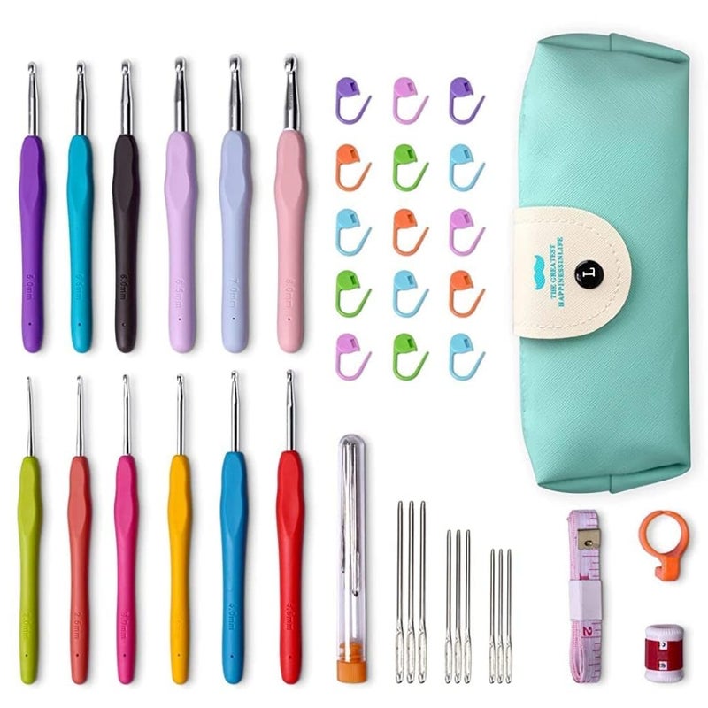 LeafLoom Crochet Hooks Set, Realplus 32 Pcs Full Size Crochet Set, Ergonomic Soft Grip Rubber Handles, Crochet Kits for Beginners Adults, Sister Gift, Crochet Hooks with Case (Green) - Image 1