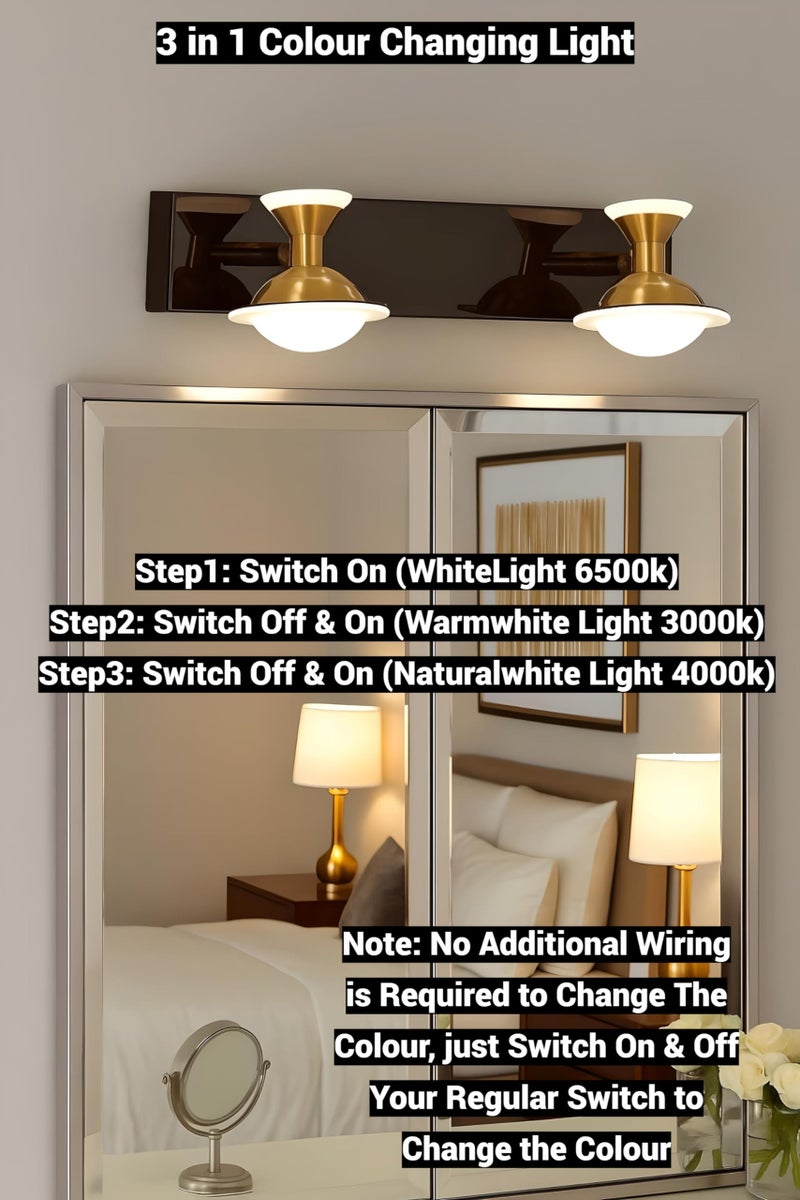 FILLISKA® 3 in 1 Double Wall spot/Picture/Display/Mirror Light with Adjustable Head and Colour Changing Function (BlackGold-6513) - Image 2