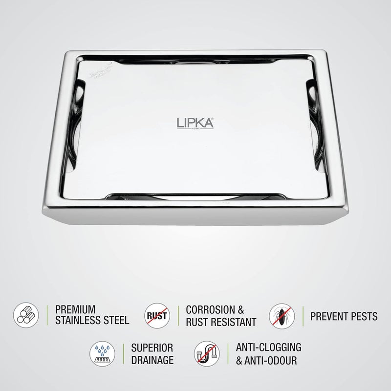 Lipka LIPKA Beta Deluxe Square Floor Drain Premium Stainless Steel 5 x 5 Inches - Image 3
