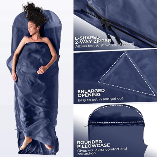 JAICOM Ultralight Sleeping Bag Liner - 5.3 oz Washable Adult Sleep Sack & Travel Sheets, Self Tan Sleep Sack with Two-Way-Zipper, for Backpacking, Hotel, Camping, Travel - Image 4