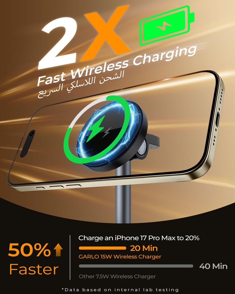 Garlo 3 in 1 Wireless Charger Station for Apple iPhone & Airpods & Watch with MagSafe charging Stand, 15W Magnetic Fast Charging Stand, Wireless Charger Station for Samsung & iPhone 17 16 15 14 13 12 - Image 3