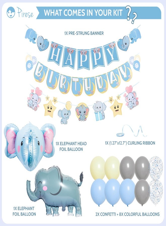 Pirese Elephant Birthday Banner Kit, Baby Elephant Party Decorations with Balloons, Cute First Birthday Decor for Boys or Girls, Jungle Safari Baby Shower Supplies - Image 2