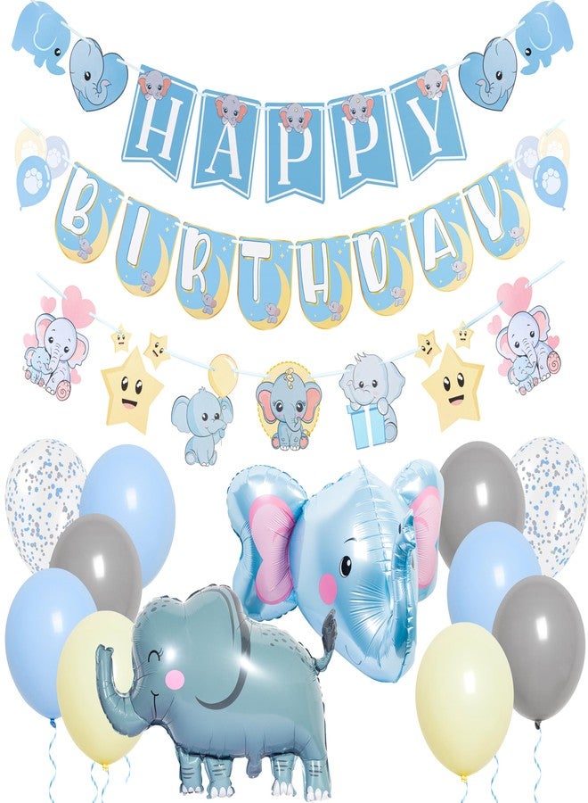 Pirese Elephant Birthday Banner Kit, Baby Elephant Party Decorations with Balloons, Cute First Birthday Decor for Boys or Girls, Jungle Safari Baby Shower Supplies - Image 1