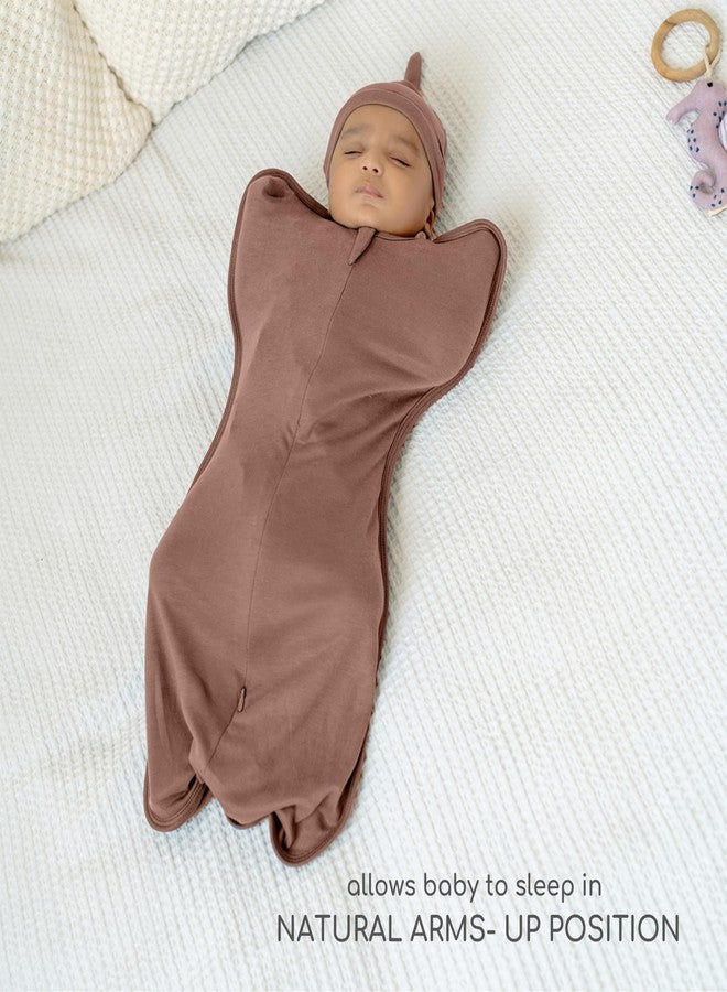 cocoon care قماط كوكوون كير 0.5 توغ، مصنوع من قطن البامبو المحبوك، مع إمكانية رفع الذراعين أثناء التقميط، مناسب للأطفال حديثي الولادة | بني | 0-3 أشهر - Image 5