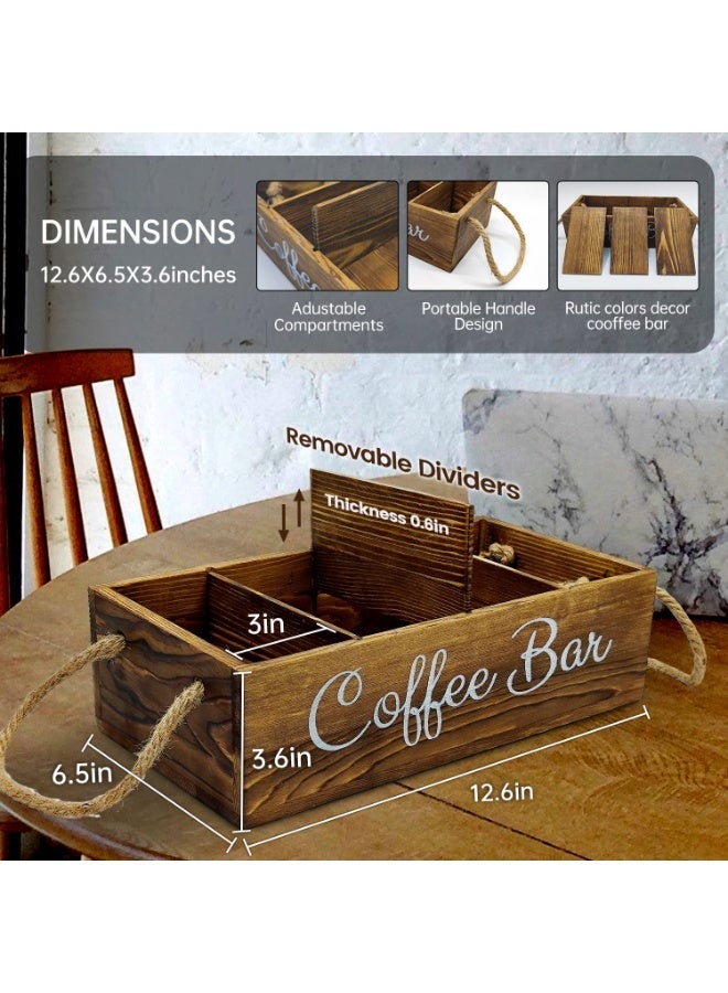 DOUGEI Coffee Station Organizer with Small Removable Dividers, Wooden Coffee Bar Accessories Storage For Countertop, Farmhouse cup Coffee Pod Holder Basket With Handle For Coffee Lover - Image 2