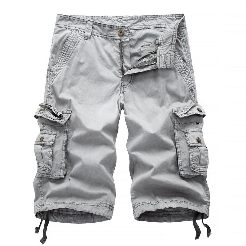 Summer New Loose Casual Mens Workwear Large Size Casual Open Placket Multi-Pocket Solid Color Cotton Pants Army Green  - Image 2