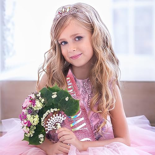SuPoo Pink Birthday Tiara Crown for Girls - Crystal Rhinestone Princess Headband Accessory Gift - Image 3