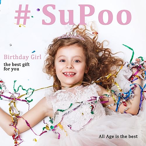 SuPoo Pink Birthday Tiara Crown for Girls - Crystal Rhinestone Princess Headband Accessory Gift - Image 2