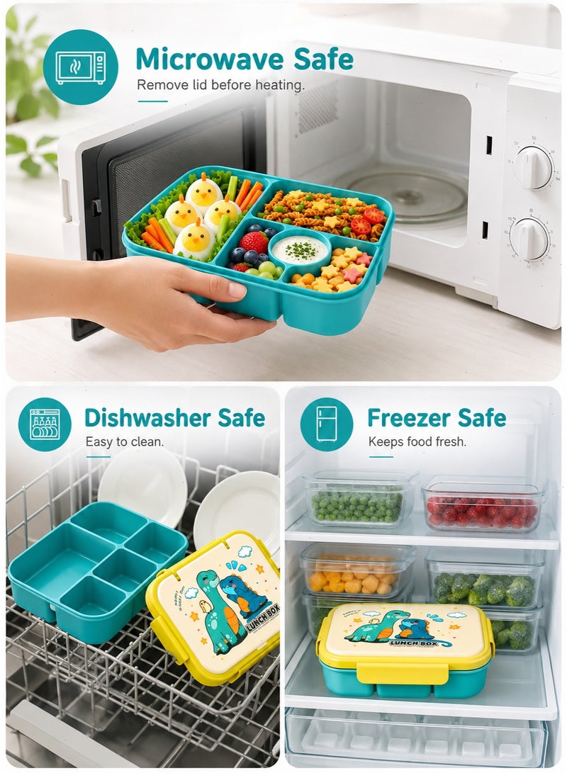 Lunch Box for Kids, Stackable 5-Compartment Leak-Proof Bento Box with Sauce Cups, Reusable Portable Food Container for Daycare, School, and Picnics - Image 5