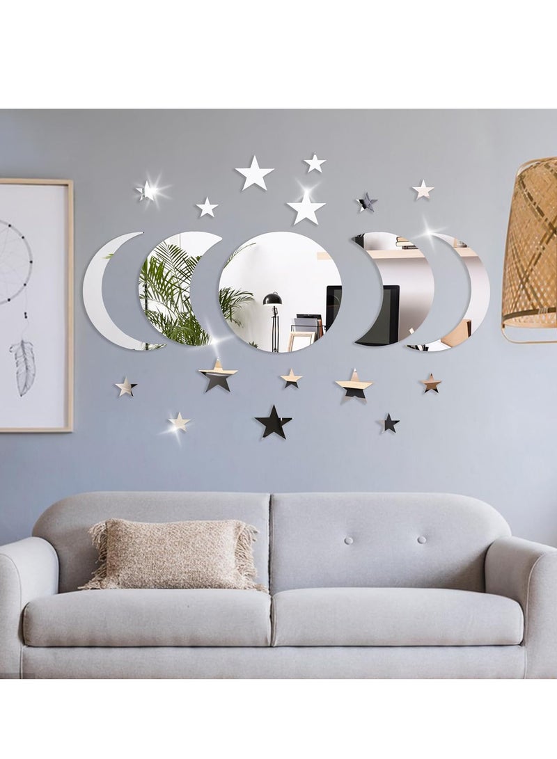 TFIXOL 20pcs Moon Stars Acrylic Mirrors - Versatile Wall Decor for Bedroom, Living Room, Office, Kitchen, Bathroom - Space-Saving Design with No Electricity Needed, Bathroom Wall Art | Modern Wall Decor | Durable Acrylic, Bathroom Decor - Image 1