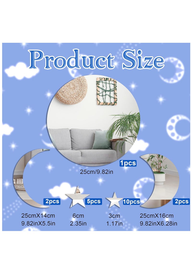 TFIXOL 20pcs Moon Stars Acrylic Mirrors - Versatile Wall Decor for Bedroom, Living Room, Office, Kitchen, Bathroom - Space-Saving Design with No Electricity Needed, Bathroom Wall Art | Modern Wall Decor | Durable Acrylic, Bathroom Decor - Image 2