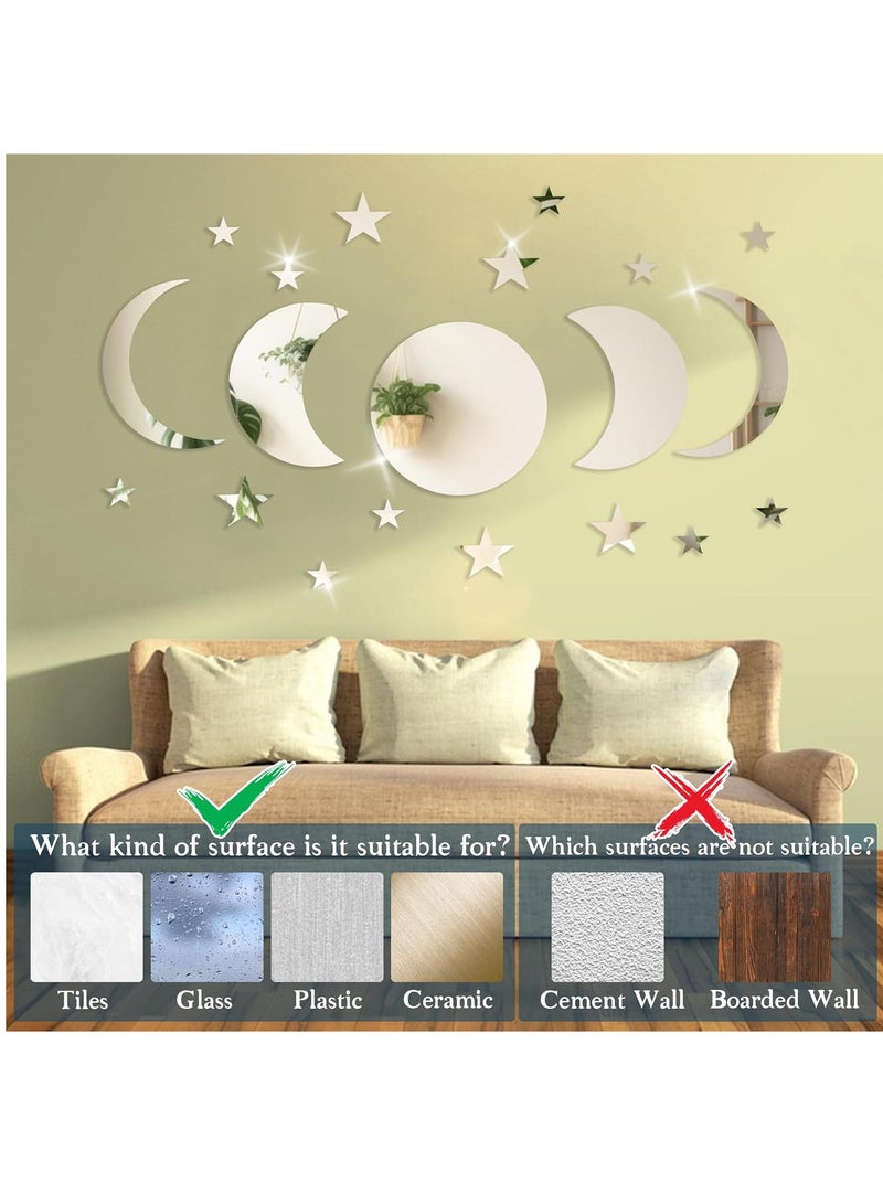 TFIXOL 20pcs Moon Stars Acrylic Mirrors - Versatile Wall Decor for Bedroom, Living Room, Office, Kitchen, Bathroom - Space-Saving Design with No Electricity Needed, Bathroom Wall Art | Modern Wall Decor | Durable Acrylic, Bathroom Decor - Image 3