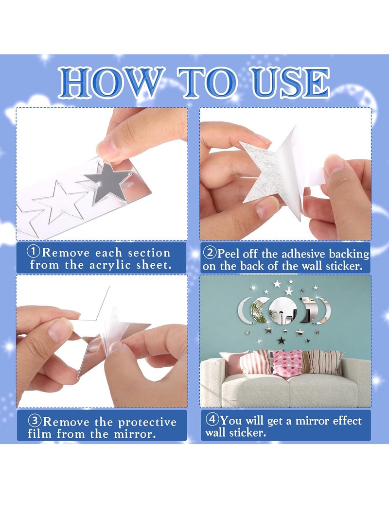 TFIXOL 20pcs Moon Stars Acrylic Mirrors - Versatile Wall Decor for Bedroom, Living Room, Office, Kitchen, Bathroom - Space-Saving Design with No Electricity Needed, Bathroom Wall Art | Modern Wall Decor | Durable Acrylic, Bathroom Decor - Image 5