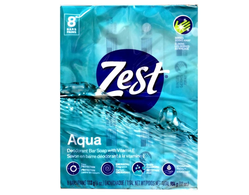 Zest 8Bar Bath Size Soap Aqua 4 Ounce per bar 8 bars 32 Ounce