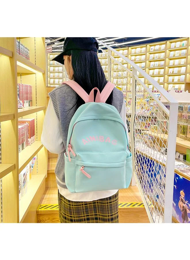 Take Two Aqua Nylon Backpack with Pink Lettering and Zip Closure