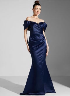 Namshi x Zena Louay Bardot Gathered Wrap Dress  - Image 1