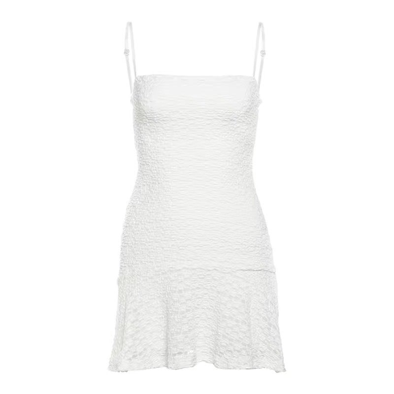 Bubble Lace Hollow-Out Sleeveless A-Line Mini Dress with Lining - Image 5