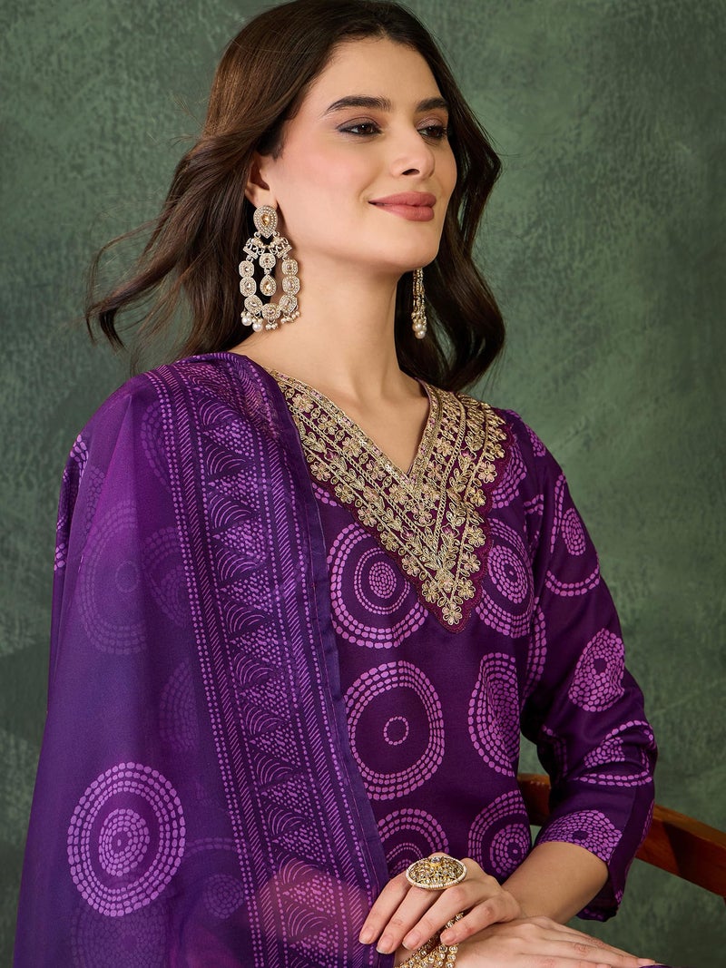 Naixa Women's Rayon Embroidered Straight Kurta with Pant and Dupatta Sets (NX-732-Purple-L) - Image 5