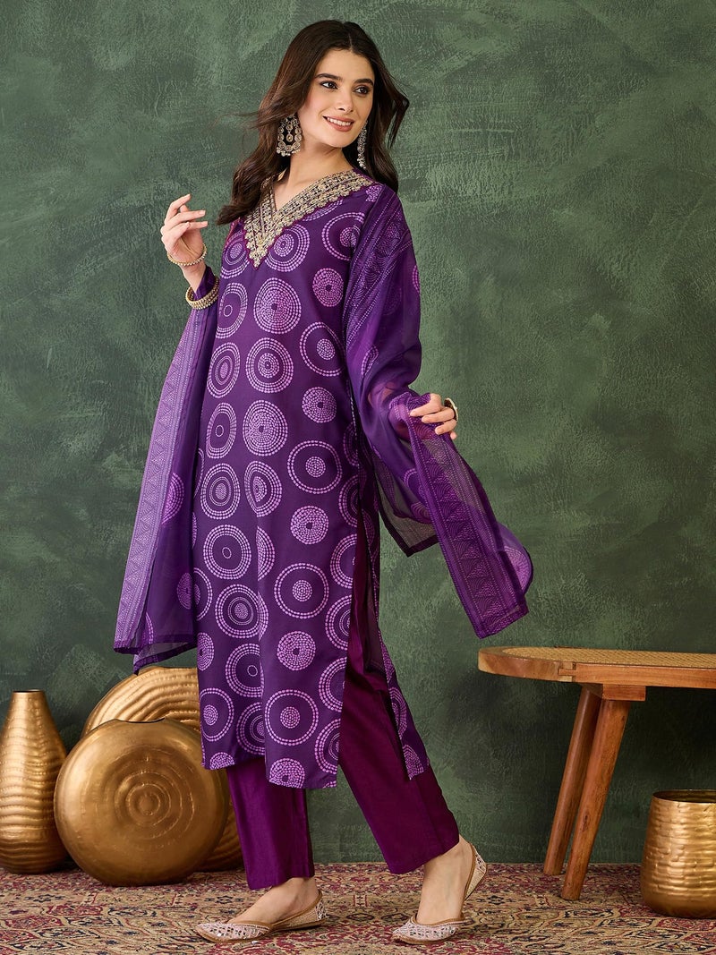 Naixa Women's Rayon Embroidered Straight Kurta with Pant and Dupatta Sets (NX-732-Purple-L) - Image 3