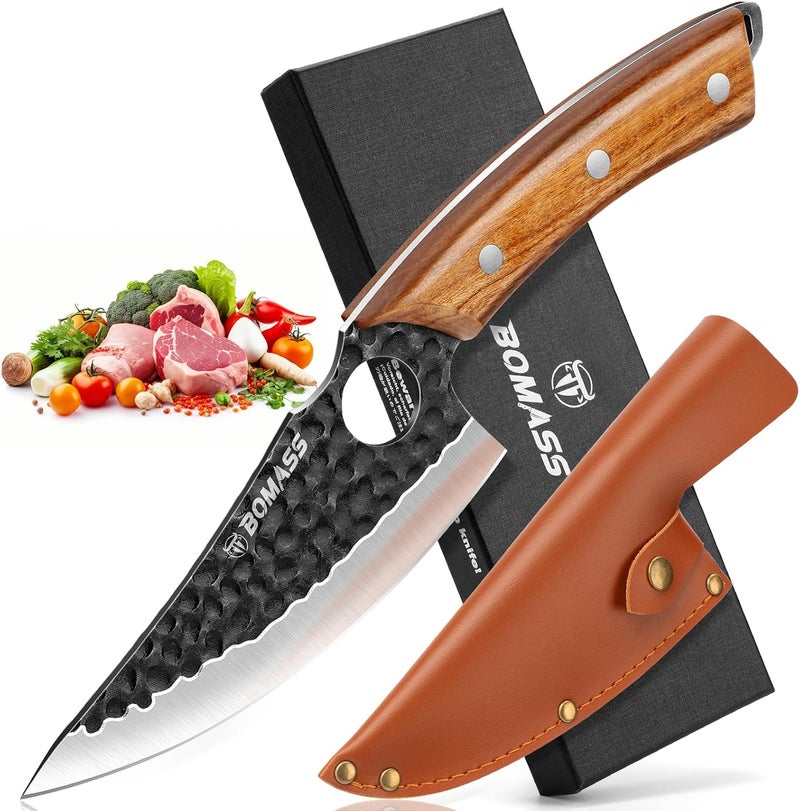BOMASS Japanese Chef Knife, Hand Forged Santoku Boning Knife for Cooking, Viking Butcher Knife for Meat Cutting, High Carbon Steel Sharp Cleaver Chopping Knife Kitchen, Camping, BBQ, Outdoor Gift for Men - Image 1