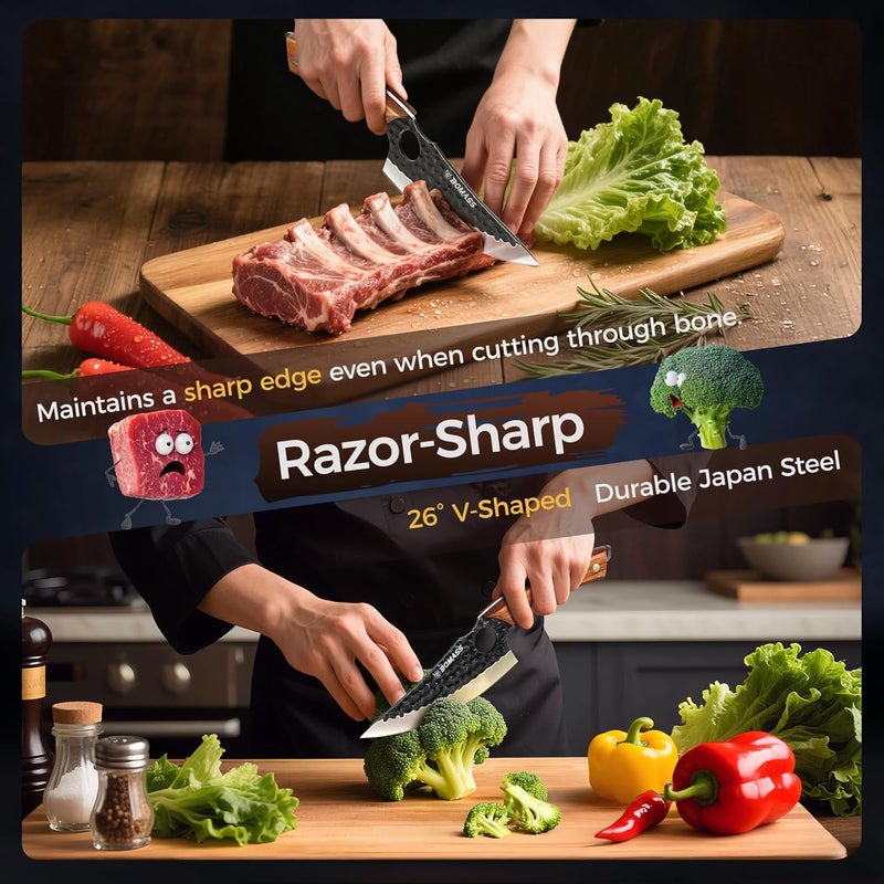 BOMASS Japanese Chef Knife, Hand Forged Santoku Boning Knife for Cooking, Viking Butcher Knife for Meat Cutting, High Carbon Steel Sharp Cleaver Chopping Knife Kitchen, Camping, BBQ, Outdoor Gift for Men - Image 2