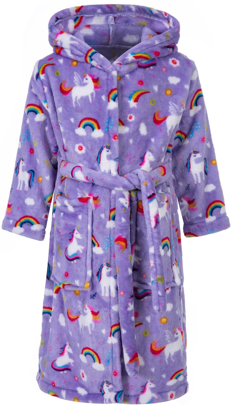 CROOUTN Kids Little Boys Girls Cartoon Hooded Bathrobe Toddler Robe Pajamas Sleepwear, Purple, 4-5 Years