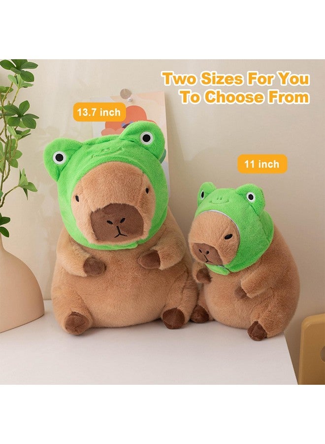 Ditucu Cute Capybara Plush Pillow with Wearable Frog Hat Stuffed Animal Capibara Plushies Toys Gifts for Kids Brown 11 inch - Image 5