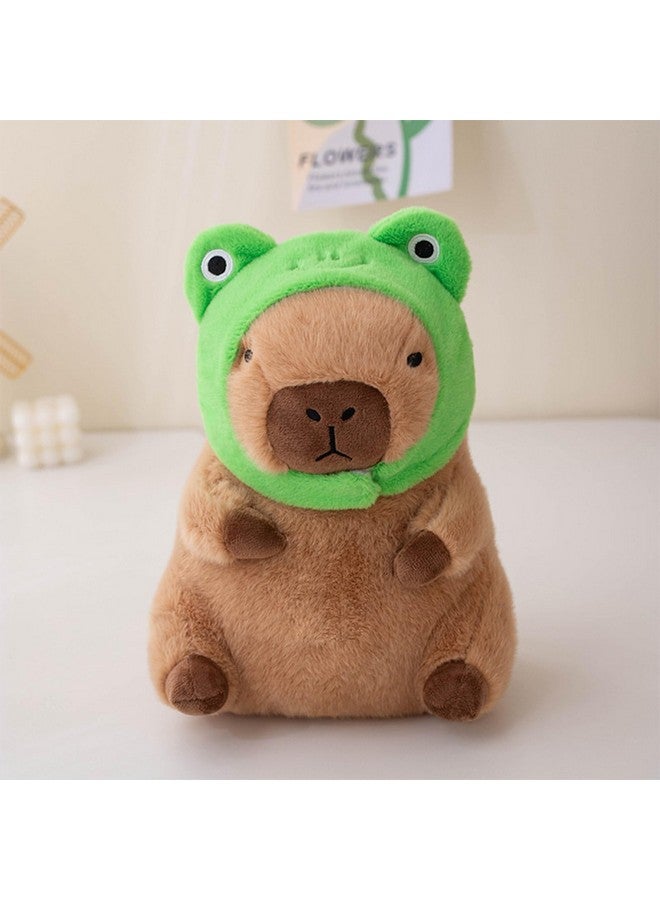 Ditucu Cute Capybara Plush Pillow with Wearable Frog Hat Stuffed Animal Capibara Plushies Toys Gifts for Kids Brown 11 inch - Image 2